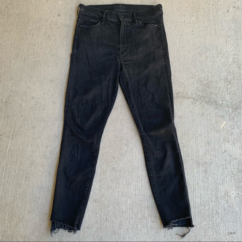 MOTHER Stunner Zip Ankle Step Fray Black Not Guilty Raw Hem High Rise Skinny